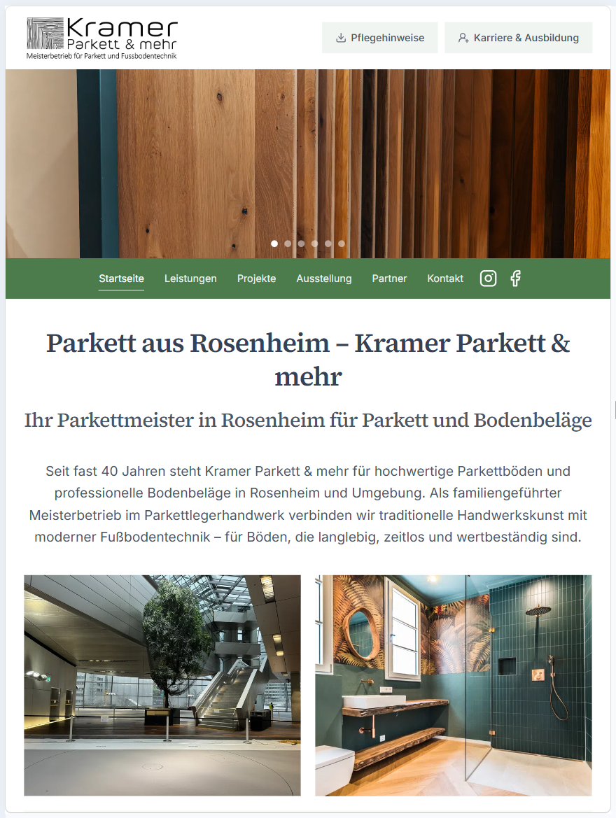 Desktop-Ansicht der neuen Kramer Parkett Website
