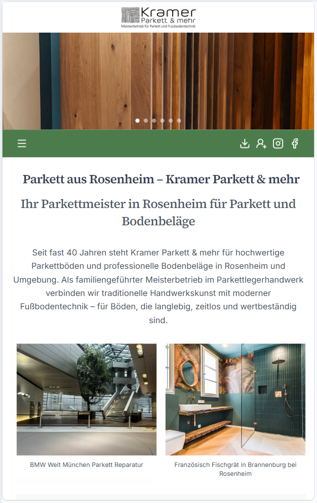 Tablet-Ansicht der Kramer Parkett Website